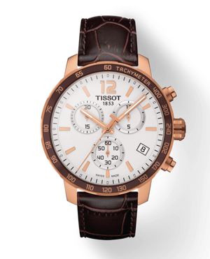 Tissot Quickster Chronograph 42mm White Dial Brown Leather Strap Watch For Men - T095.417.36.037.00