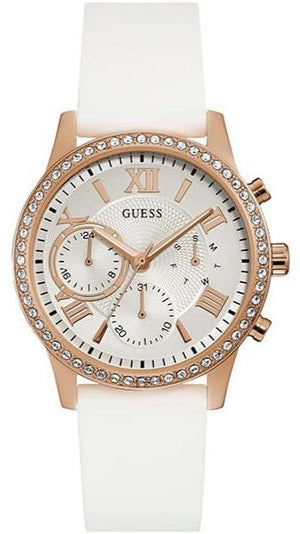 Guess Solar White Dial White Rubber Strap Watch For Women - W1135L1