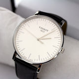 Tissot T Classic Everytime Large White Dial Black Leather Strap Watch For Men - T109.610.16.031.00