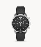 Emporio Armani Aviator Chronograph Black Dial Black Leather Strap Watch For Men - AR11143