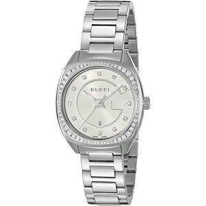 Gucci GG2570 Diamonds Silver Dial Silver Steel Strap Watch For Women - YA142505