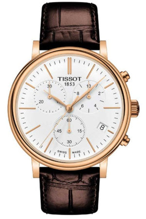 Tissot Carson Premium Chronograph White Dial Brown Leather Strap Watch For Men - T122.417.36.011.00