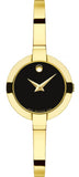 Movado Bela Black Dial Gold Steel Strap Watch For Women - 0606999
