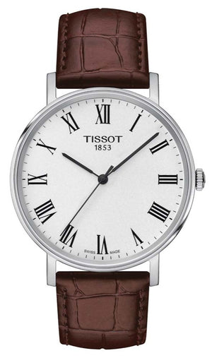 Tissot T Classic Everytime White Dial Brown Leather Strap Watch For Men - T109.410.16.033.00