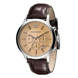 Emporio Armani Classic Chronograph Beige Dial Brown Leather Strap Watch For Men - AR2433