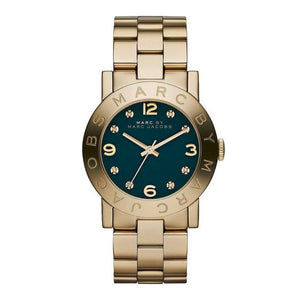 Marc Jacobs Amy Green Dial Gold Stainless Steel Strap Watch for Women - MBM8619