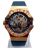 Maserati Automatic Skeleton Dial Rose Gold Blue Leather Strap Watch For Men - R8821108022