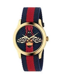 Gucci G Timeless Bee Red & Blue Dial Red Two Tone Nylon Strap Watch For Men - YA1264061