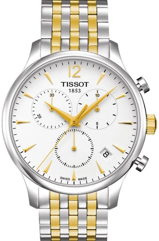 Tissot T Classic Tradition Chronograph White Dial Two Tone Mesh Bracelet Watch For Men - T063.617.22.037.00