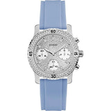 Guess Confetti Crystal  Silver Dial Turquoise Rubber Brand Watch For Women - W1098L3