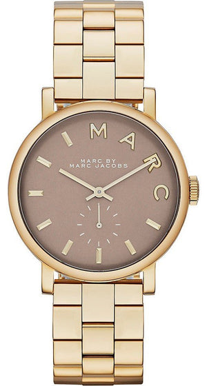 Marc Jacobs Baker Grey Dial Gold Stainless Steel Strap Watch for Women - MBM3281