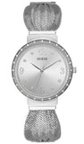 Guess Chiffon Silver Dial Silver Mesh Bracelet Watch For Women - W1083L1