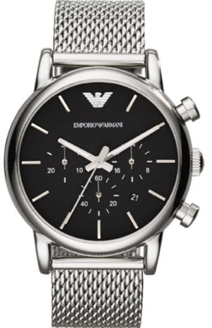 Emporio Armani Luigi Chronograph Black Dial Silver Mesh Bracelet Watch For Men - AR1811