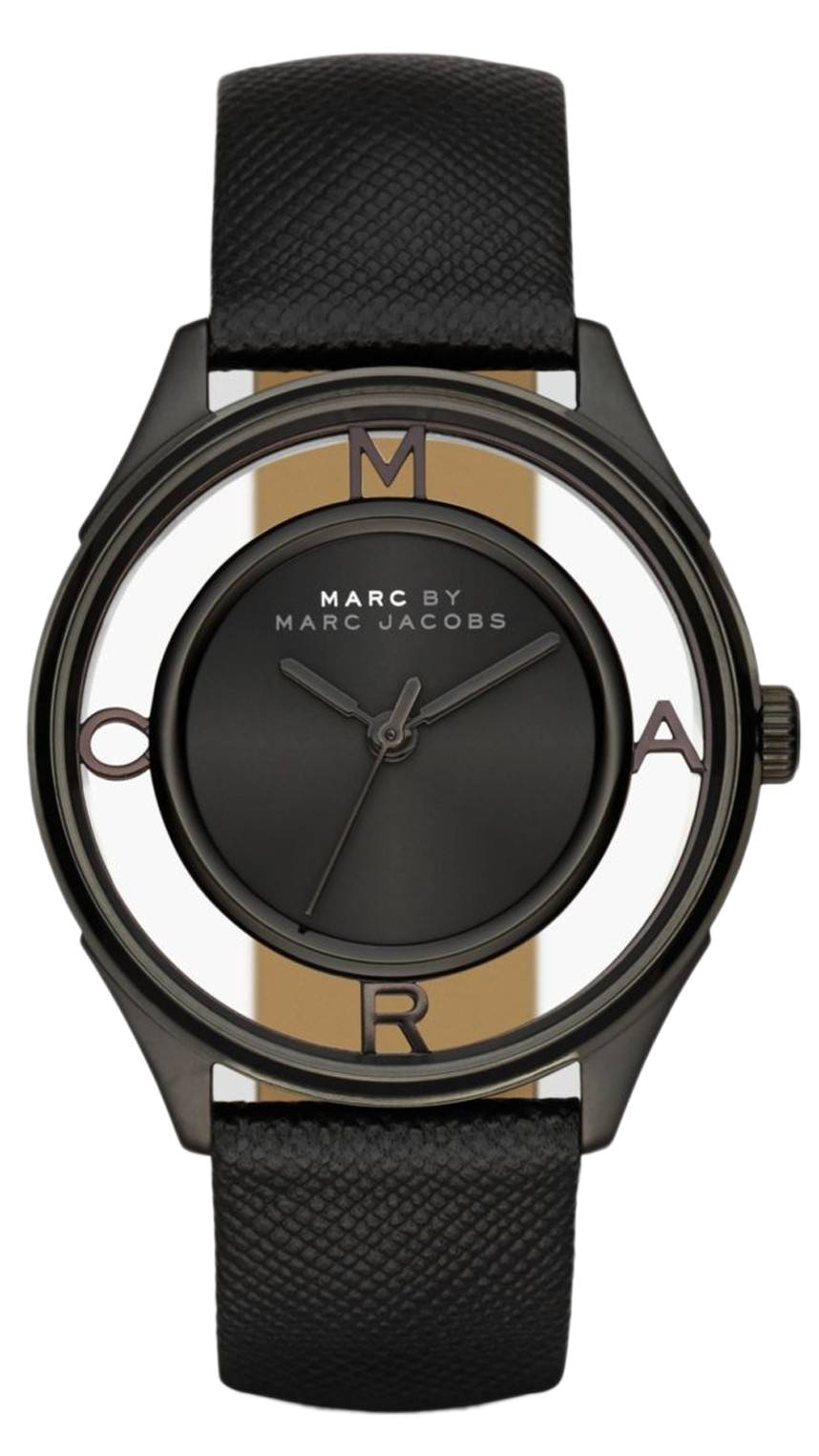 Marc Jacobs Tether Transparent Black Dial Black Leather