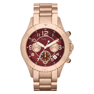 Marc Jacobs Rock Chronograph Red Mother of Pearl Dial Rose Gold Stainless Steel Strap Unisex Watch - MBM3251