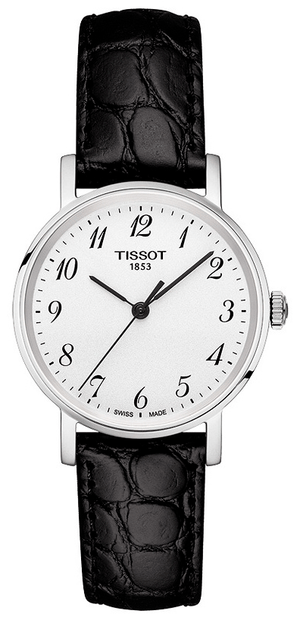 Tissot Everytime Small White Dial Black Leather Strap Watch For Women - T109.210.16.032.00