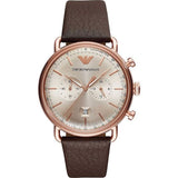 Emporio Armani Aviator Grey Dial Brown Leather Strap Watch For Men - AR11106