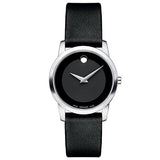 Movado Museum Classic Black Dial Black Leather Strap Watch For Women - 0606503