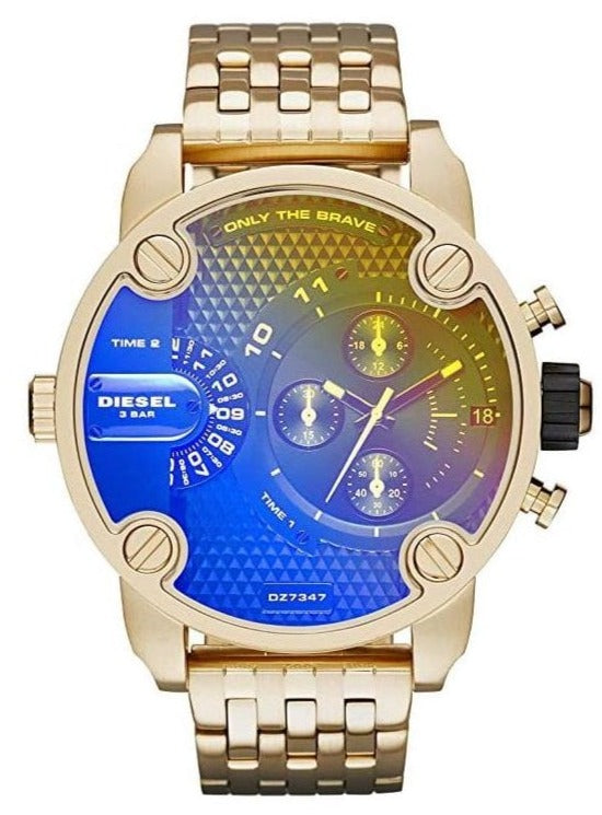 Diesel Mr Daddy Blue Dial Gold Steel Strap Watch For Men
