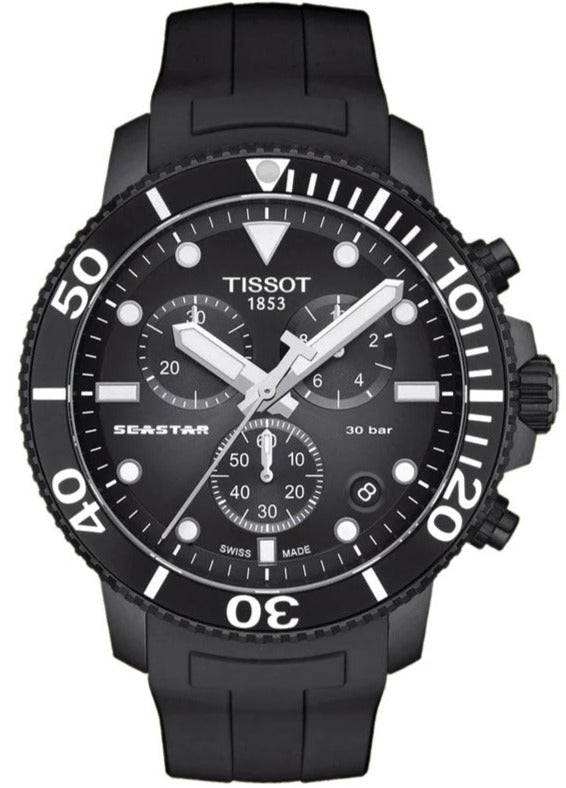 Tissot Seaster 1000 Chronograph Black Dial Black Silicone Strap