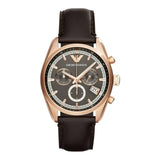 Emporio Armani Chronograph Gray Dial Brown Leather Strap Watch For Men - AR6043