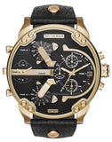 Diesel Mr Daddy Black & Gold Dial Black Leather Strap Watch For Men - DZ7371