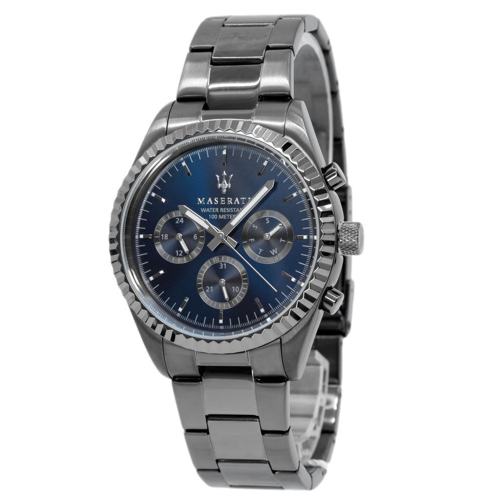 Maserati Competizione Blue Dial Grey Steel Watch For Men Strap