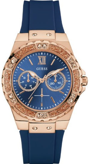 Guess Limelight Blue Dial Blue Silicone Strap Watch For Women - W1053L1