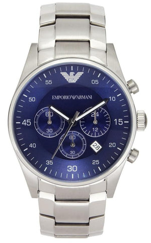 Emporio Armani Sportivo Chronograph Blue Dial Silver Steel Strap Watch For Men - AR5860