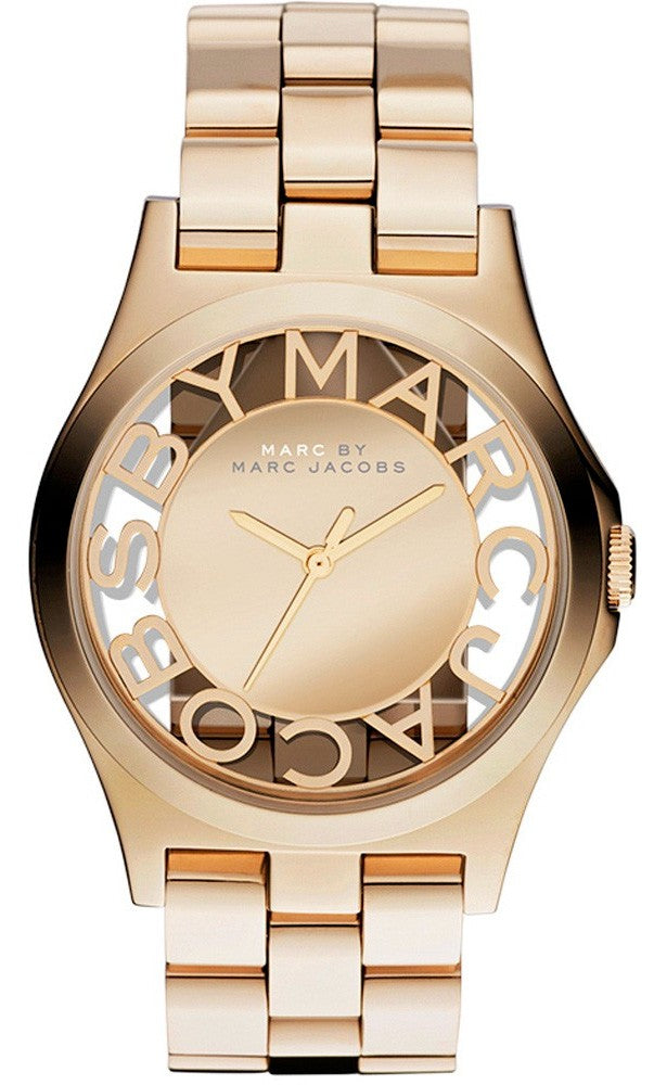 Marc Jacobs Henry Transparent Gold Dial Gold Steel Strap
