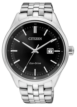 Citizen Eco Drive Black Dial Silver Steel Strap Watch For Men - BM7250-56E