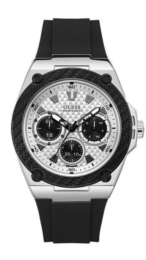 Guess Legacy White Dial Black Rubber Strap Watch For Men - W1049G3