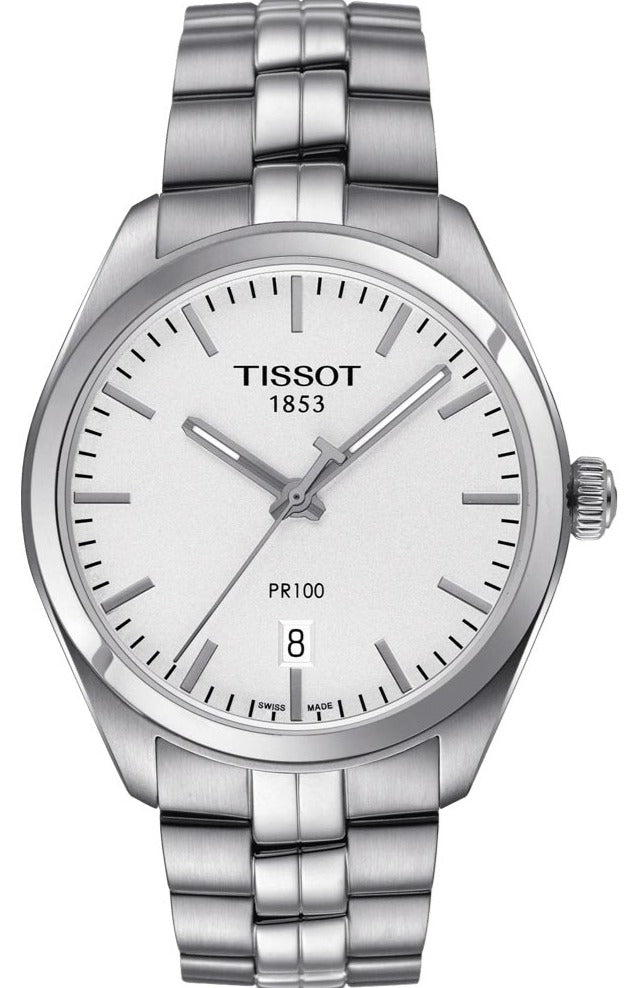 Rel gio Tissot PR 100 Quartzo Branco Mostrador Prata A o Pulseira