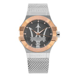 Maserati Potenza Quartz Grey Dial Silver Mesh Bracelet Watch For Men - R8853108007