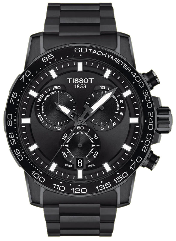 Tissot Supersport Chrono Black Dial Black Steel Strap Watch For Men