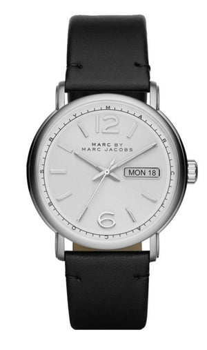 Marc Jacobs Fergus White Dial Black Leather Strap Watch for Men - MBM5076