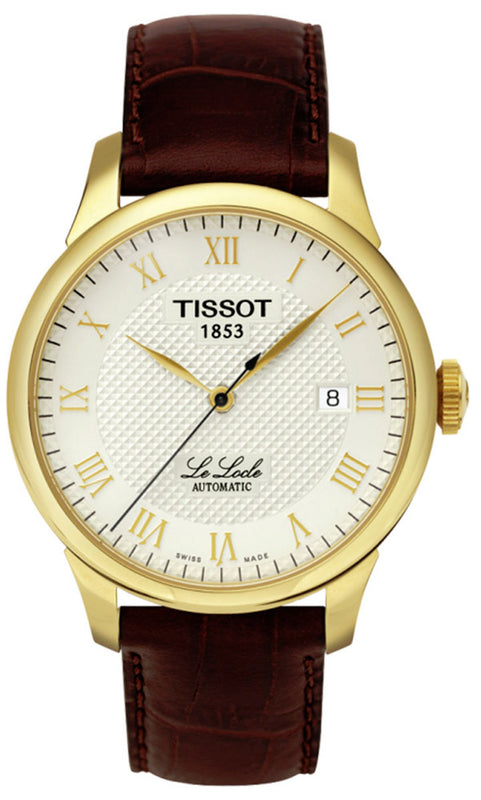 Tissot T Classic Le Locle Automatic Gold Dial Maroon Leather Strap