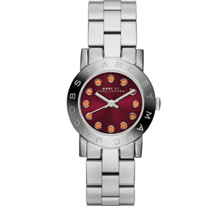 Marc Jacobs Amy Red Dial Silver Stainless Steel Strap Watch for Women - MBM3335