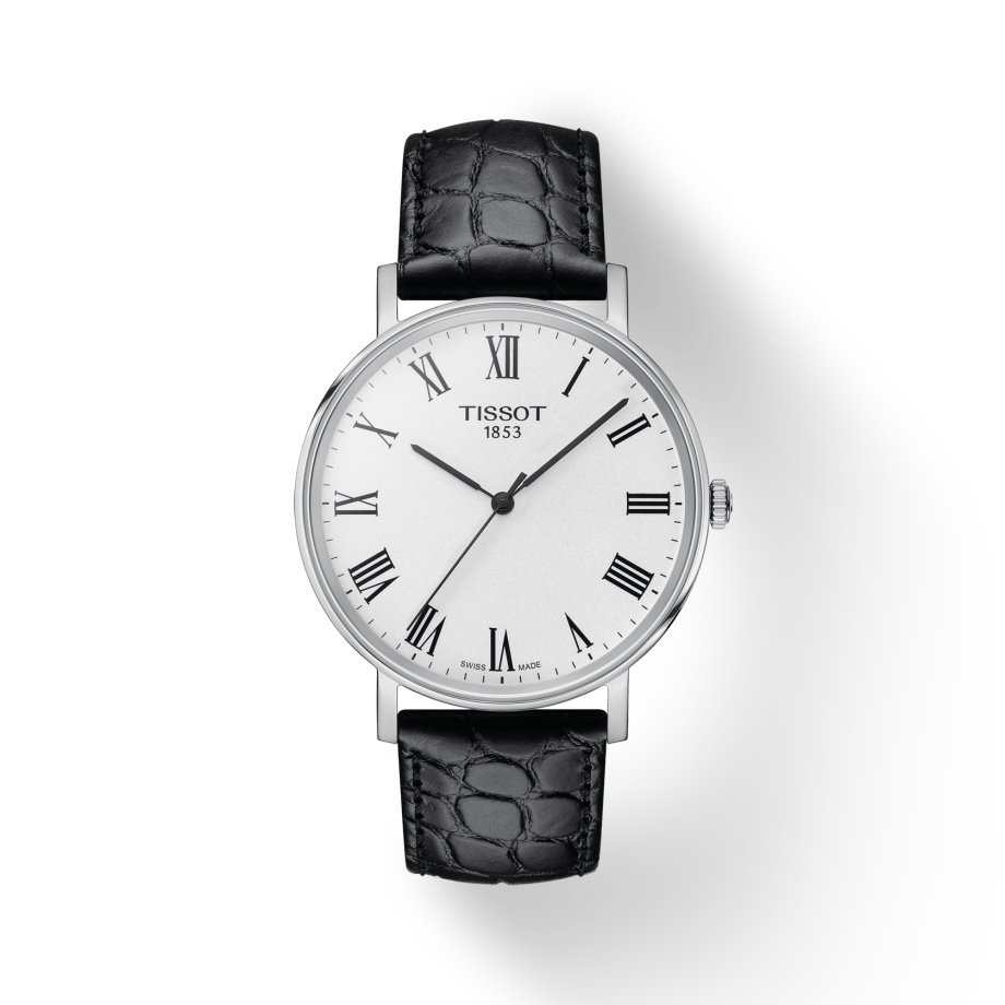 Tissot Everytime Medium White Dial Black Leather Strap Watch For Men - T109.410.16.033.01
