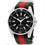 Gucci Dive Black Dial Green & Red Nylon Strap Watch For Men - YA136206