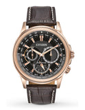 Citizen Eco Drive Calendrier Black Dial Brown Leather StrapWatch For Men - BU2023-12E