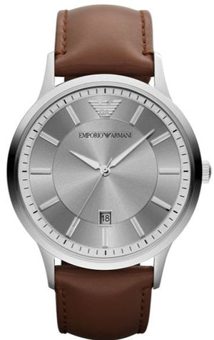 Emporio Armani Renato Silver Dial Brown Leather Strap Watch For Men - AR2463