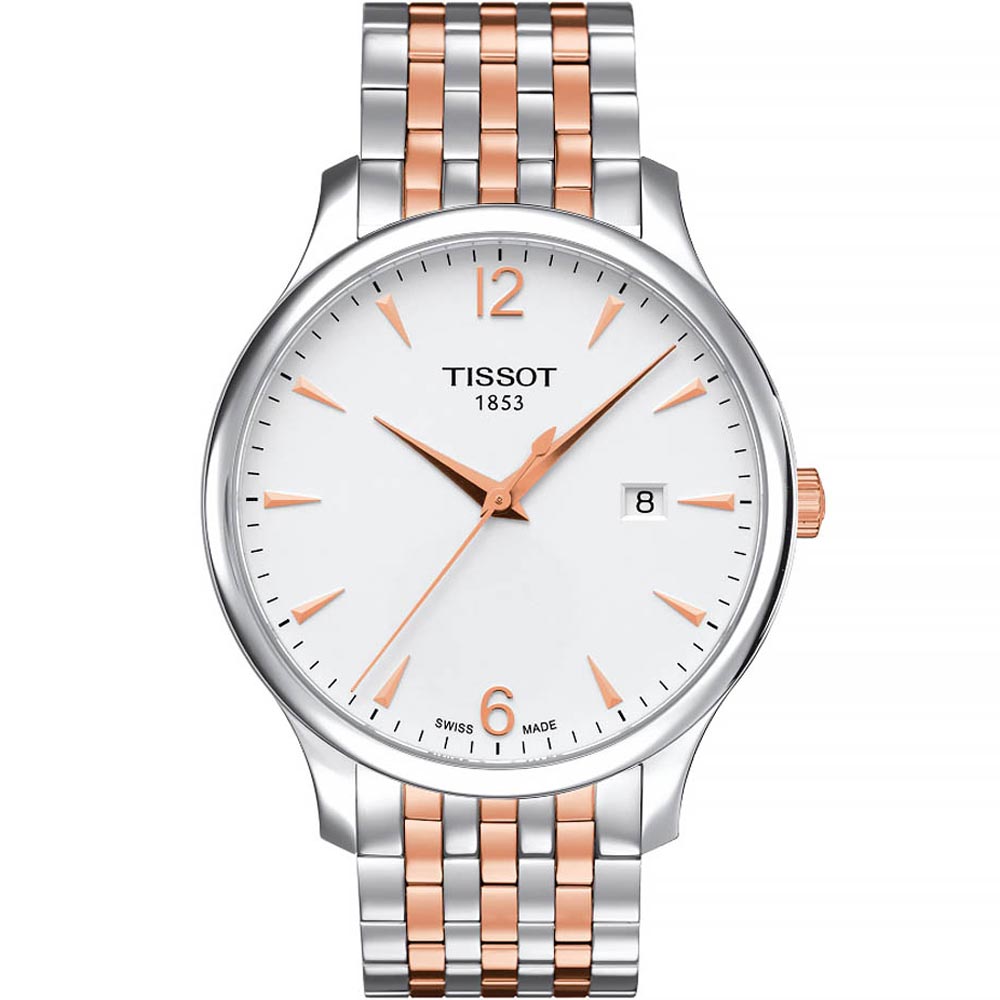 Tissot T Classic Tradition White Dial Two Tone Mesh Bracelet Watch