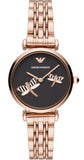 Emporio Armani Gianni T Bar Black Dial Rose Gold Steel Strap Watch For Women - AR11206