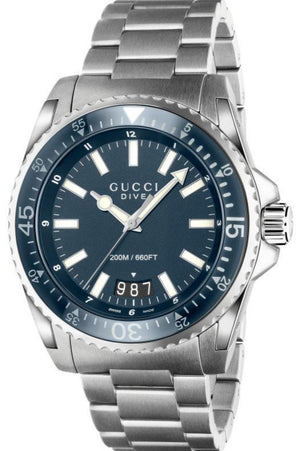 Gucci Dive Analog Blue Dial Silver Steel Strap Watch For Men - YA136203