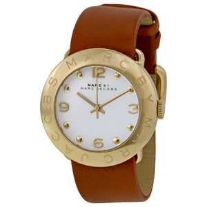 Marc Jacobs Amy White Dial Brown Leather Strap Watch for Women - MBM8574