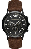 Emporio Armani Chronograph Black Dial Brown Leather Strap Watch For Men - AR11078