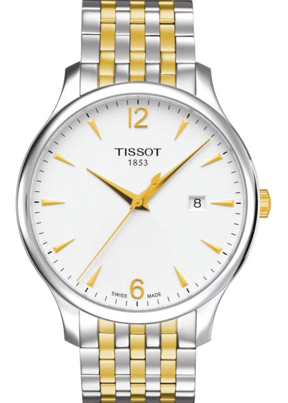 Tissot T Classic Tradition White Dial Two Tone Mesh Bracelet Watch For Men - T063.610.22.037.00