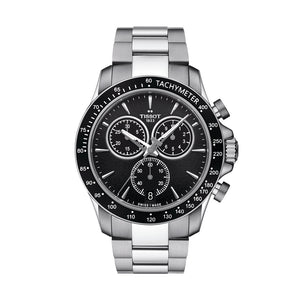 Tissot V8 Quartz Chronograph Black Dial Silver Steel Strap Watch For Men - T106.417.11.051.00