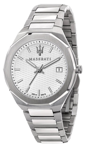 Maserati Stile 3H White Dial Silver Steel Strap Watch For Men - R8853142005